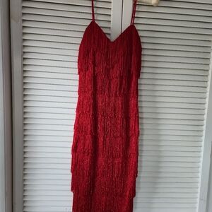 Elegant Red Fringe Dress By NEWLEAF